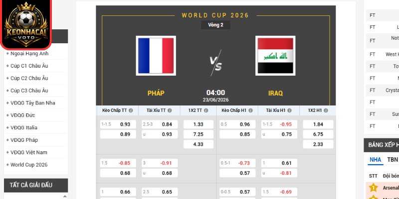 Kèo châu Âu trận Pháp vs Iraq 04:00 ngày 23/06 (Bảng I - World Cup)